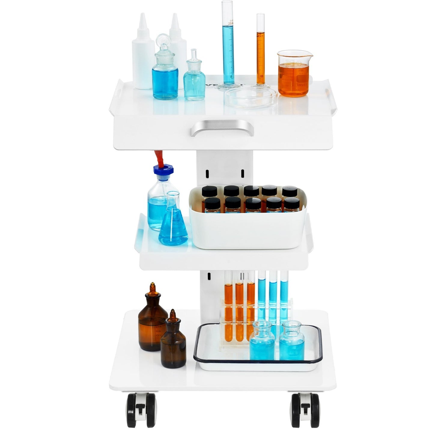 VEVOR Lab Trolley, 3-Layer Rolling Lab Cart, Metal Mobile Trolley With Swivel Wheels, Tray Rolling Clinic Cart 220 Lbs Weight Capacity, For Lab, Clinic, Beauty And Salon