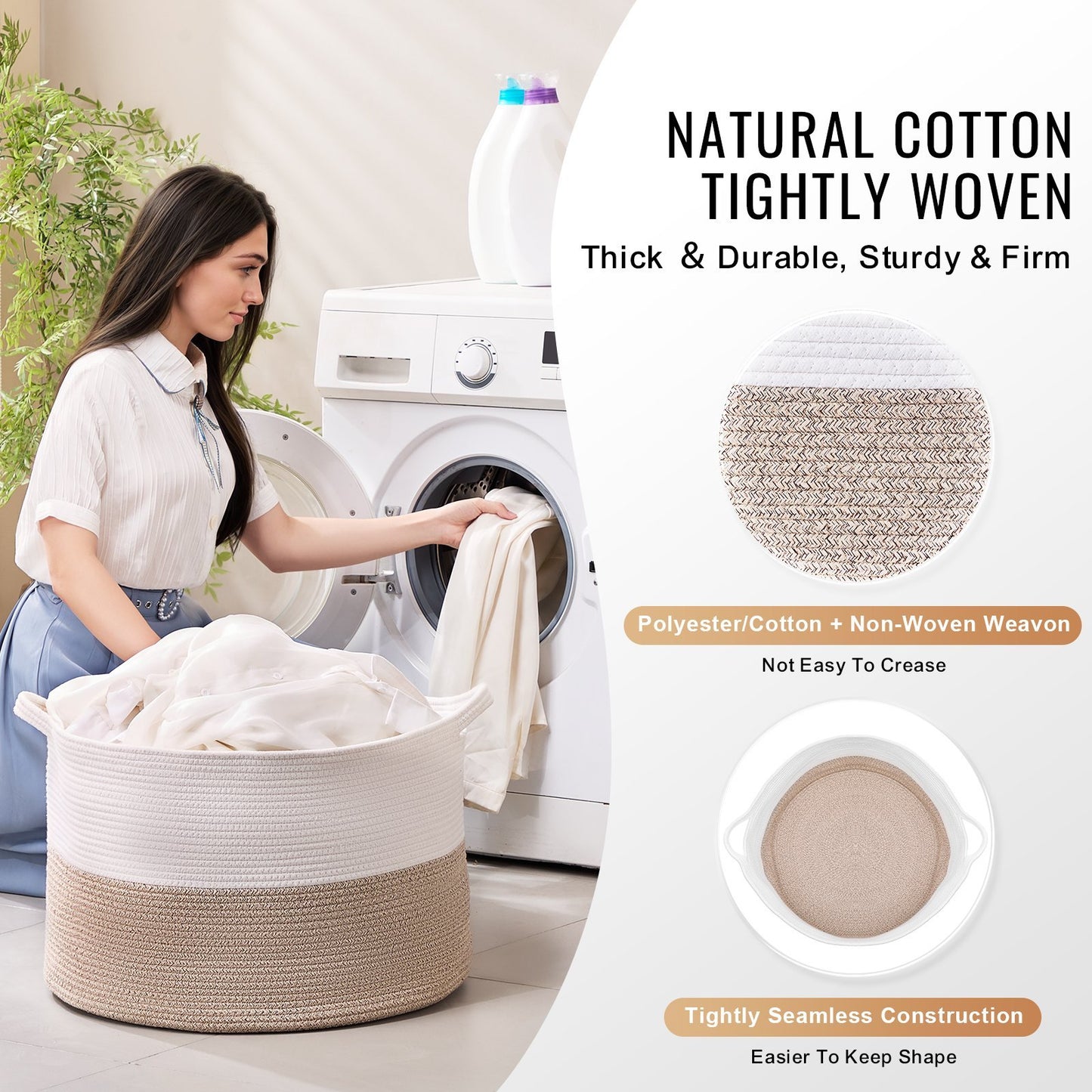 VEVOR Cotton Rope Storage Basket 87L Woven Blanket Basket 22 X 22 X 14 In