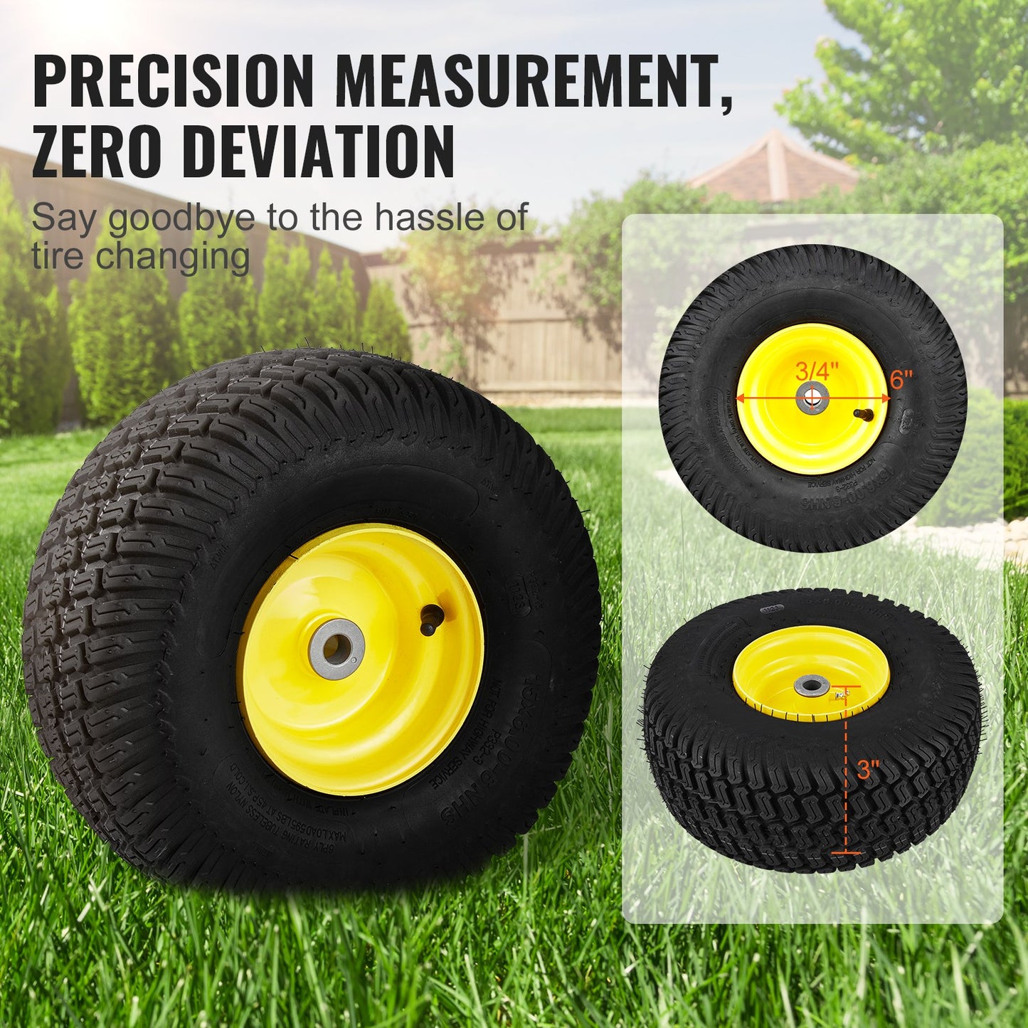 Lawn Mower Tires With Rim, 15x6-6' Tubeless Tractor Tires, 2-Pack Tire And Wheel Assembly, S-Turf Pneumatic Tires, 3' Offset Hub, 3'4' Bushing Size, 16 PCS Adapters For Riding Mower Lawn Tractor