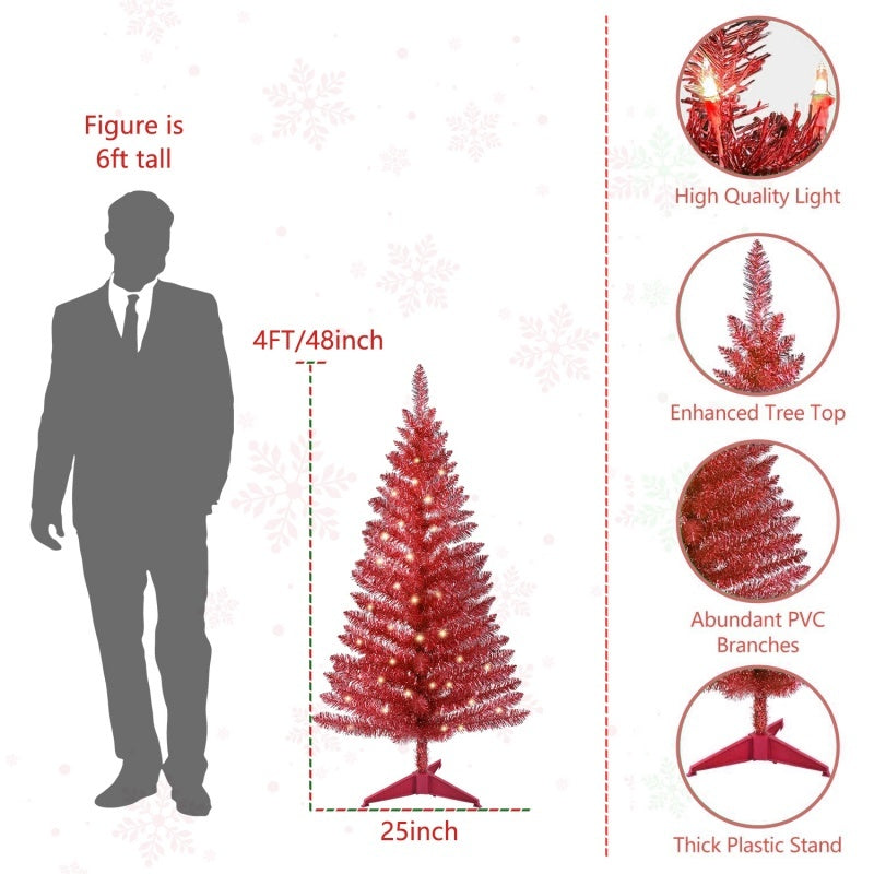 4 Ft Red Artificial Christmas Tree With 50 Lights And 112 Branch Tips Mini Holiday Party Xmas Tree