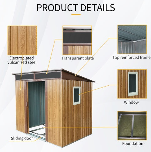 6ft 5ft Outdoor Metal Storage Shed With Window And Transparent Plate For Garden, Lawn