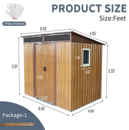 6ft 5ft Outdoor Metal Storage Shed With Window And Transparent Plate For Garden, Lawn