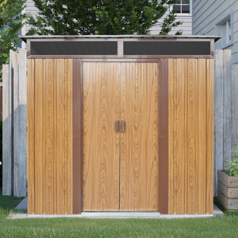 6ft 5ft Outdoor Metal Storage Shed With Window And Transparent Plate For Garden, Lawn