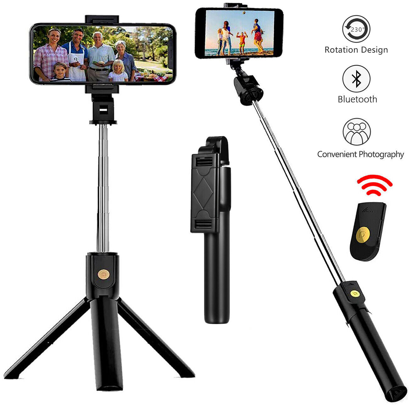 3-in-1 Universal Selfe Sick Tripod Stand For Cell Phone With Bluetooth Remote