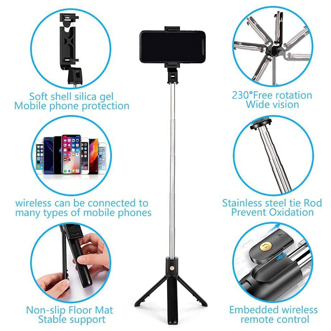3-in-1 Universal Selfe Sick Tripod Stand For Cell Phone With Bluetooth Remote