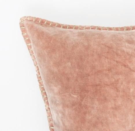Stonewashed Cotton Velvet Throw Pillow With Decorative Handstiched Edges-19X19 Inch