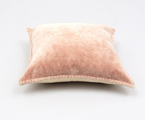 Stonewashed Cotton Velvet Throw Pillow With Decorative Handstiched Edges-19X19 Inch
