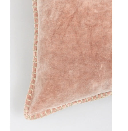 Stonewashed Cotton Velvet Throw Pillow With Decorative Handstiched Edges-19X19 Inch