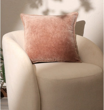 Stonewashed Cotton Velvet Throw Pillow With Decorative Handstiched Edges-19X19 Inch