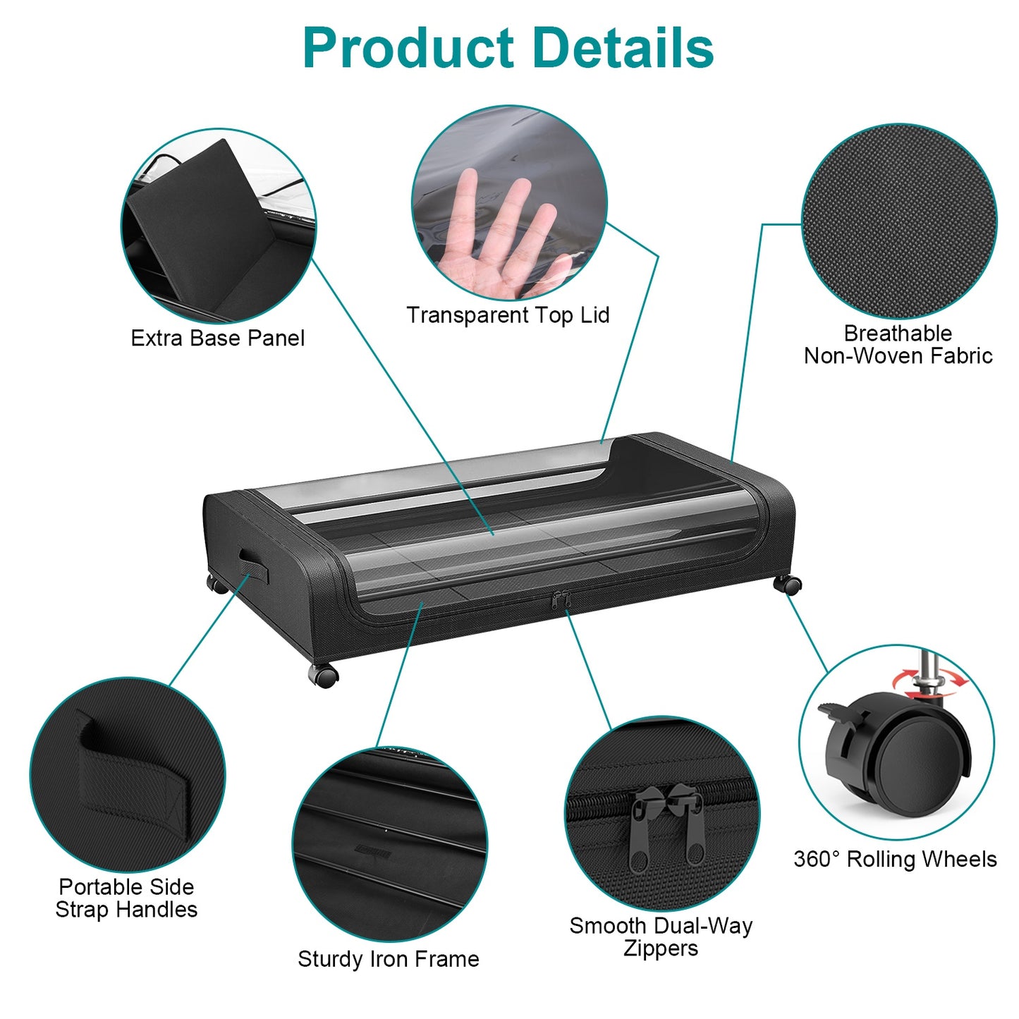 2Pcs Under Bed Storage Containers With Lid Wheels Strap Handles 42L 11Gal Per Container Fedex Shipping