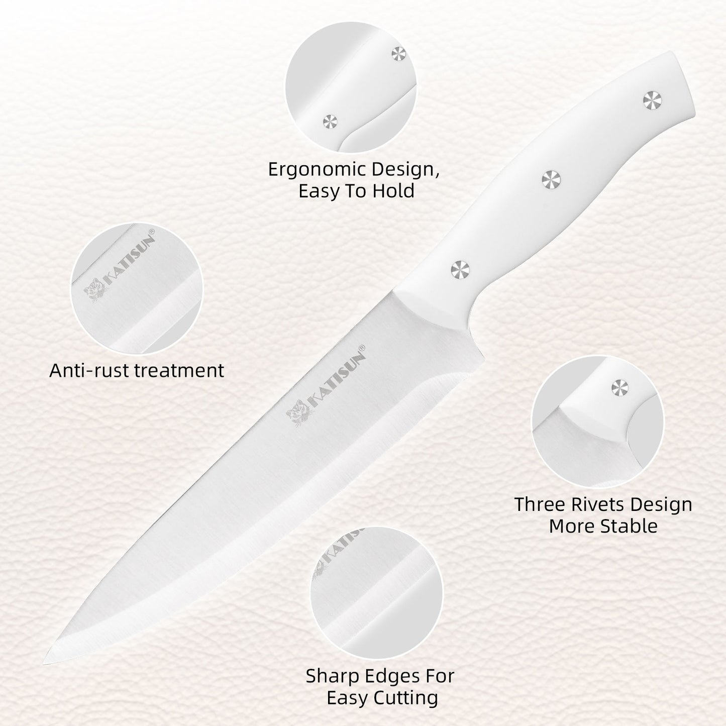 15 Pieces Of White Carbon Steel Blade Kitchen Knife Set, Equipped With A Genuine Wooden Frame, Internal Sharpener, And Kitchen Scissors