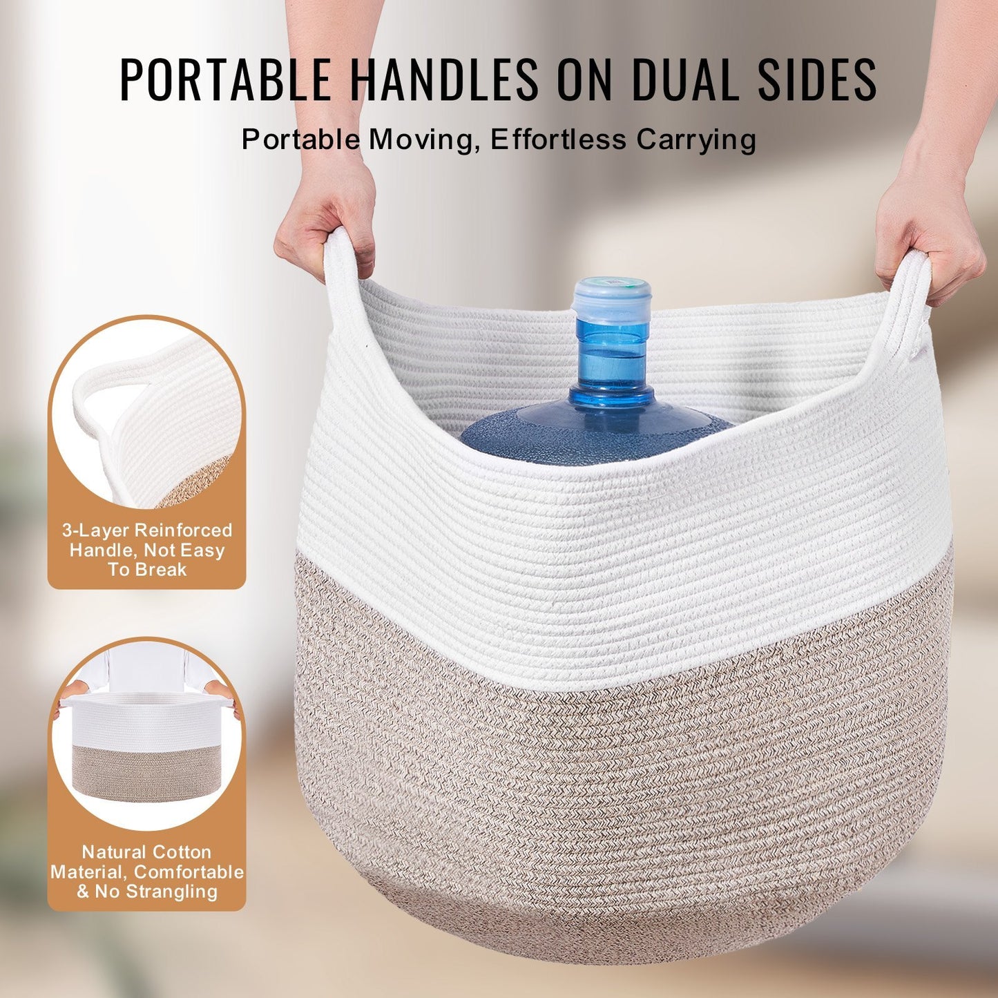 VEVOR Cotton Rope Storage Basket 87L Woven Blanket Basket 22 X 22 X 14 In