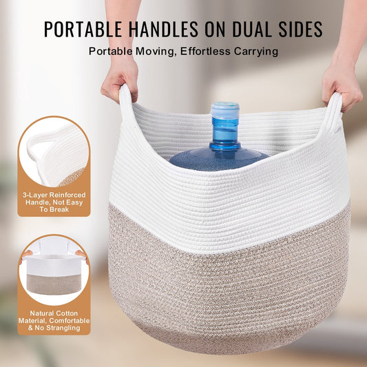 VEVOR Cotton Rope Storage Basket 87L Woven Blanket Basket 22 X 22 X 14 In