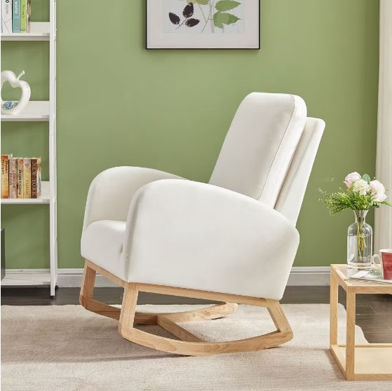 Beige Velvet Rocking Chair