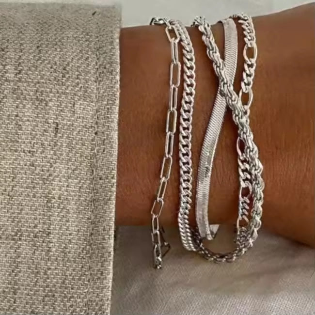 5pcs Silver Bracelets For Women, 14K Silver Plated Dainty Bracelets Set For Women Trendy Adjustable Stackable Bracelets