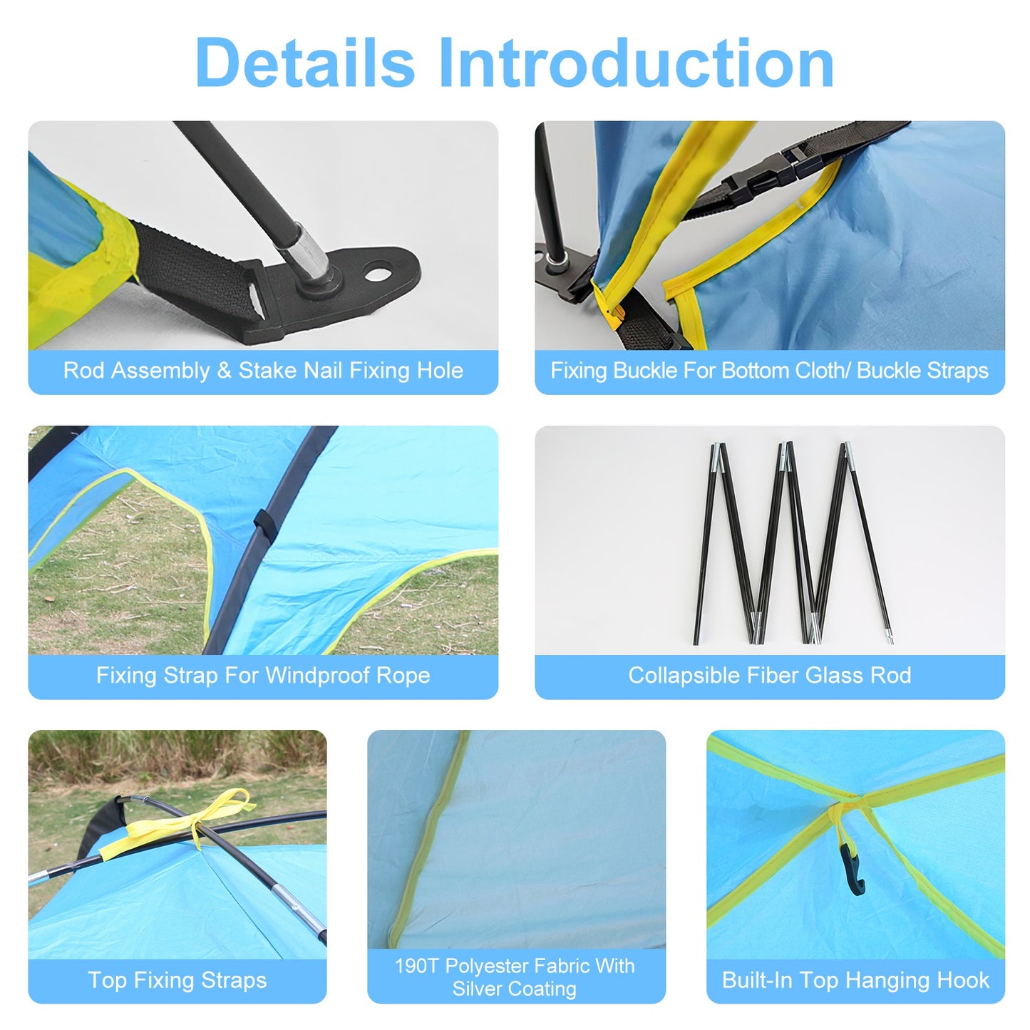 1Pc 4-6 Person Beach Tent Canopy With 3 Door Openings Carry Bag UPF50 Waterproof For Beach Picnic Camping Hiking Adventure Fishing