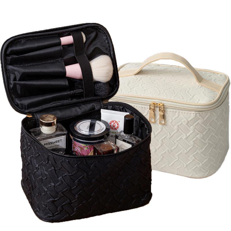 White Premium Large CapacityPortable Travel Makeup Bag, Multi-functionalCosmetic Organizer, Stain-resistant, HandheldSquare Bag