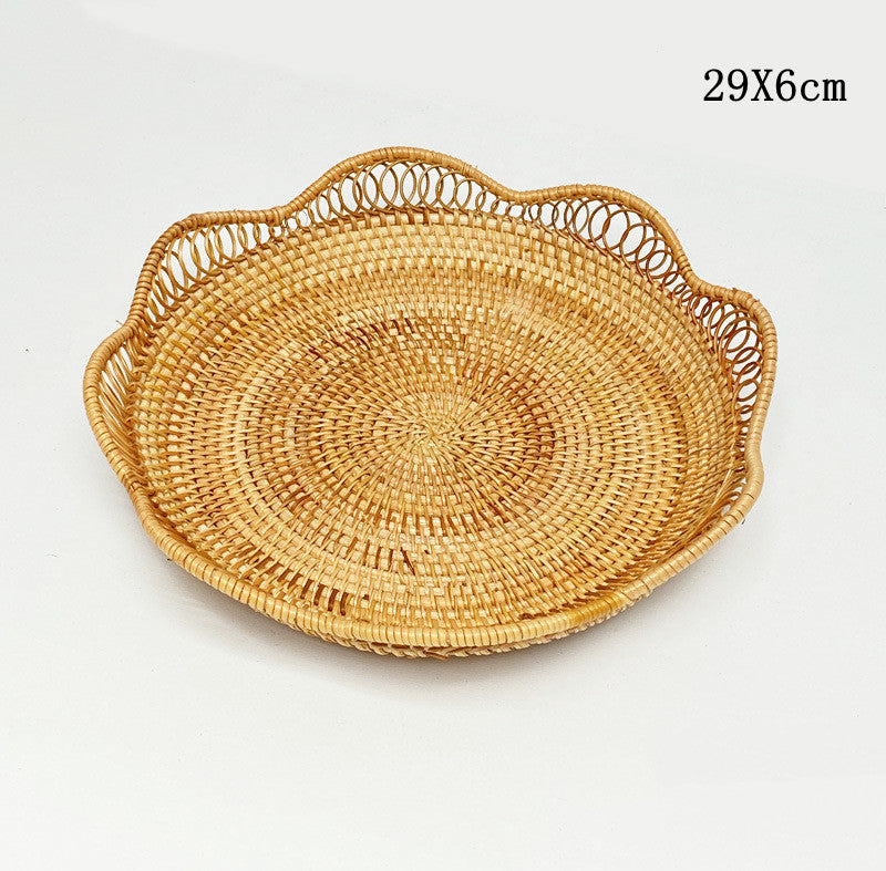 Hand-Woven Rattan Fruit Plate Fruit Bowl Rattan Art Scalloped Basket