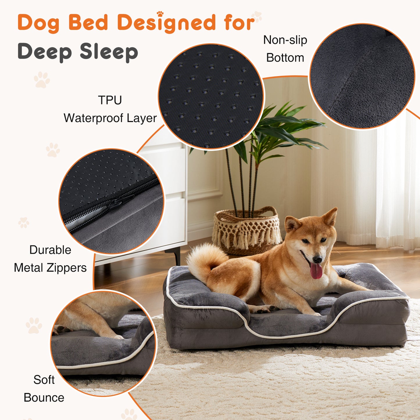 Memory Foam Pet Bed For Small Dogs & Cats With Washable Removable Cover Non-Slip Base Waterproof Liner