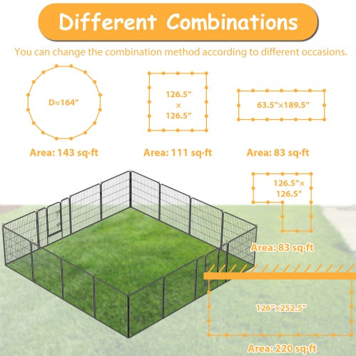 Dog Pens Outdoor 32 Height Foldable 16 Panels Heavy Duty Metal Portable Dog Playpen Indoor Anti Rust Exercise Dog Fence With Doors