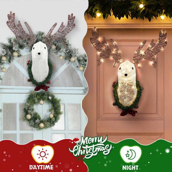 Deer Head Flower Wreath Wall Mounted Warm White Light