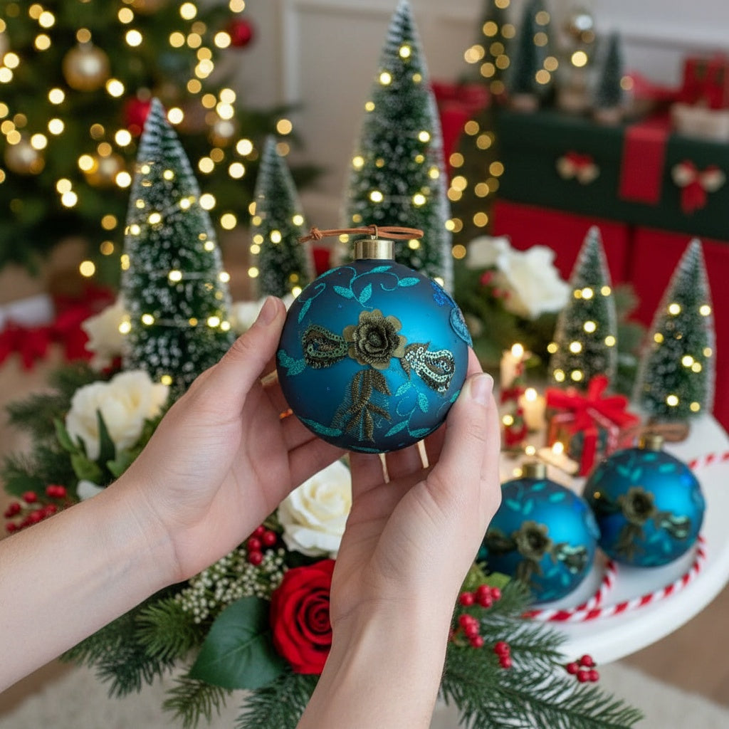 4PCS Set 4.7in Christmas Glass Ball Ornaments Shiny Hanging Tree Decor Home Holiday Party Supplies