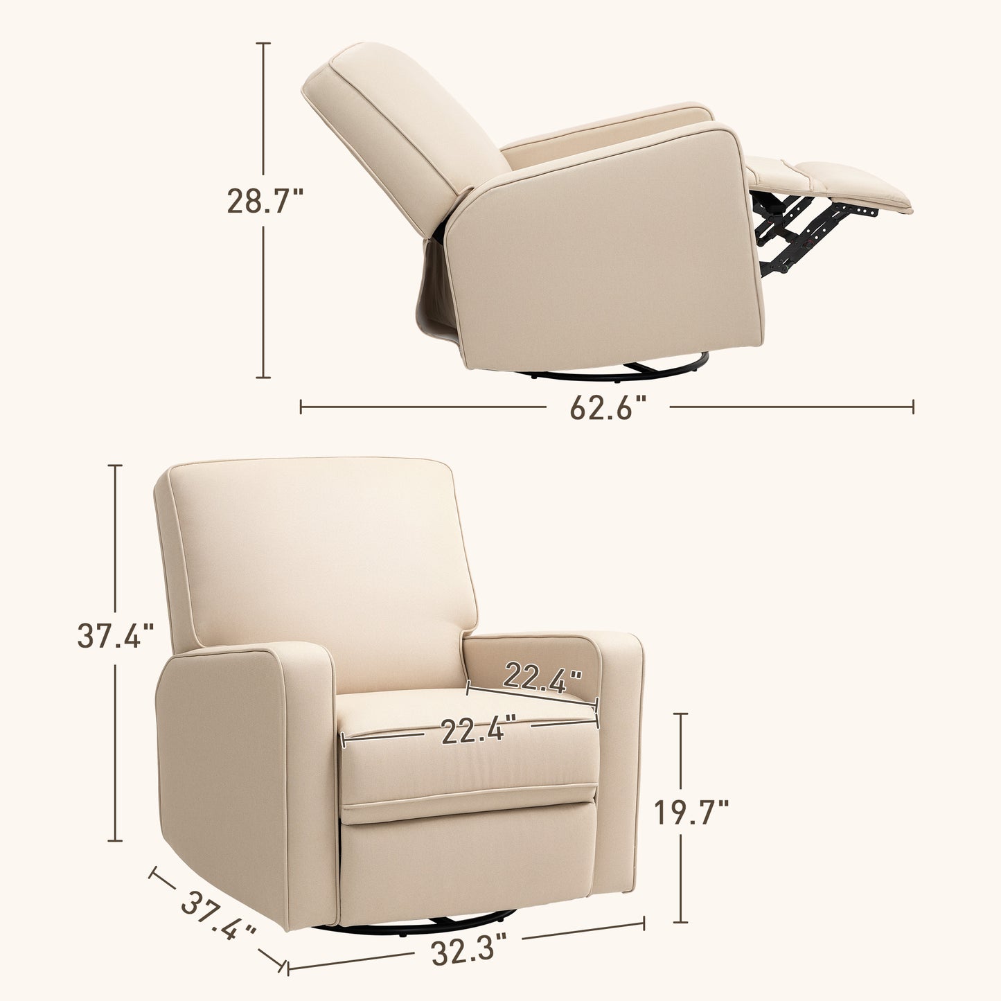 Manual Recliner Chair for Adults with Thick Cushion, Breathable Fabric Glider Rocking Chair for Living Room, Beige