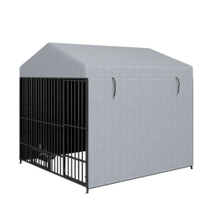 Large Dog Kennel Outdoor Pet Pens Dogs Run Enclosure Animal Hutch Metal Coop Fence With Roof Cover 6.6L X 6.6W X 6.4H