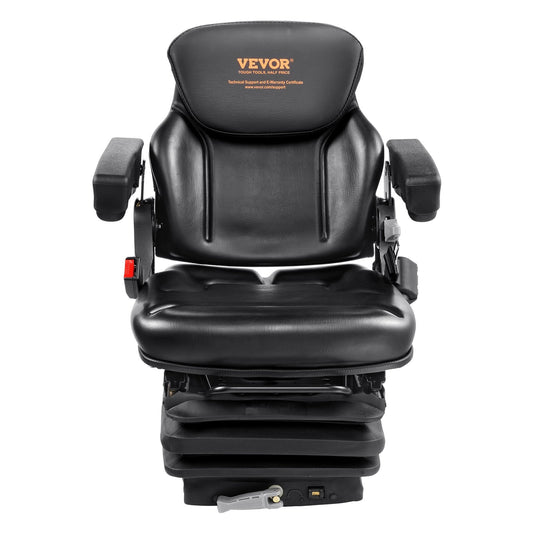 VEVOR Universal Tractor seat Suspension, Fold Down Forklift Seat with Adjustable Angle Back, Micro Switch, Seatbelt and Armrests, 3-level Shock Absorption Tractor Seat for Tractor Loader Excavator