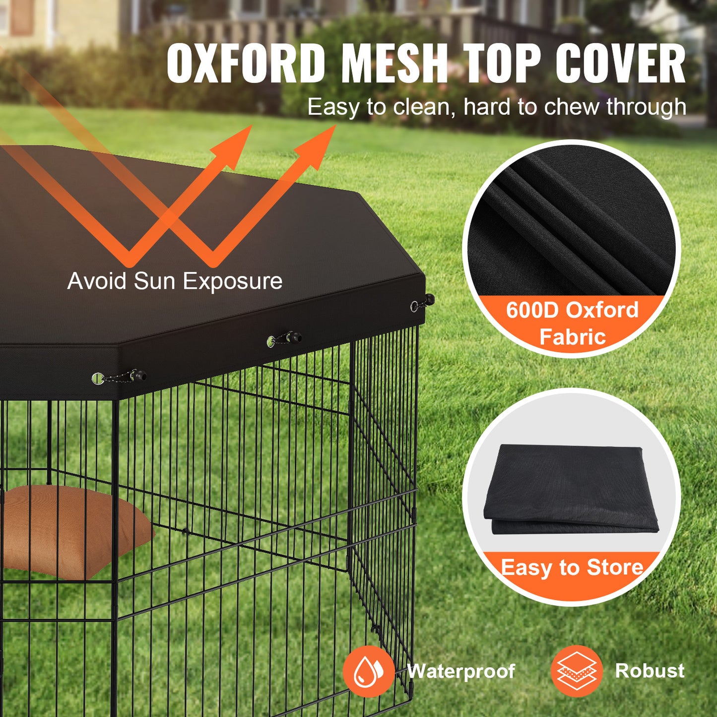 VEVOR Dog Playpen, 8 Panels Foldable Waterproof Pet Playpen Metal Dog Exercise Pen With Top Cover, 24inch H Pet Fence Puppy Crate Kennel With Ground Stakes, Indoor Outdoor Dog Pen For Small Medium Pets, For Camping, Yard