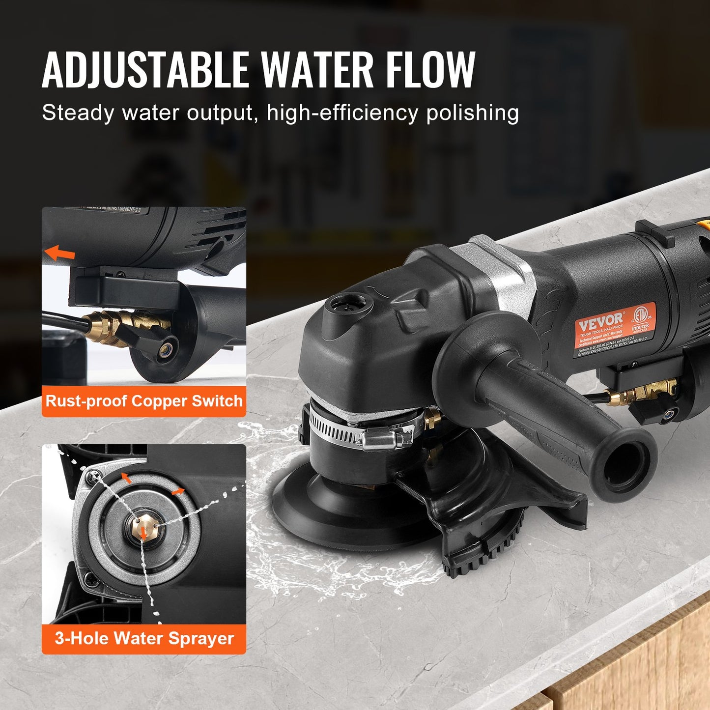 Wet Polisher 800W, 4" Concrete Grinder With 6 Variable Speed And 7 Polishing Kits, Wet Grinder Machine For Marble, Granite, Stone, Rock, Tile, Equipped With A GFCI Switch, (700 - 3000 RPM)