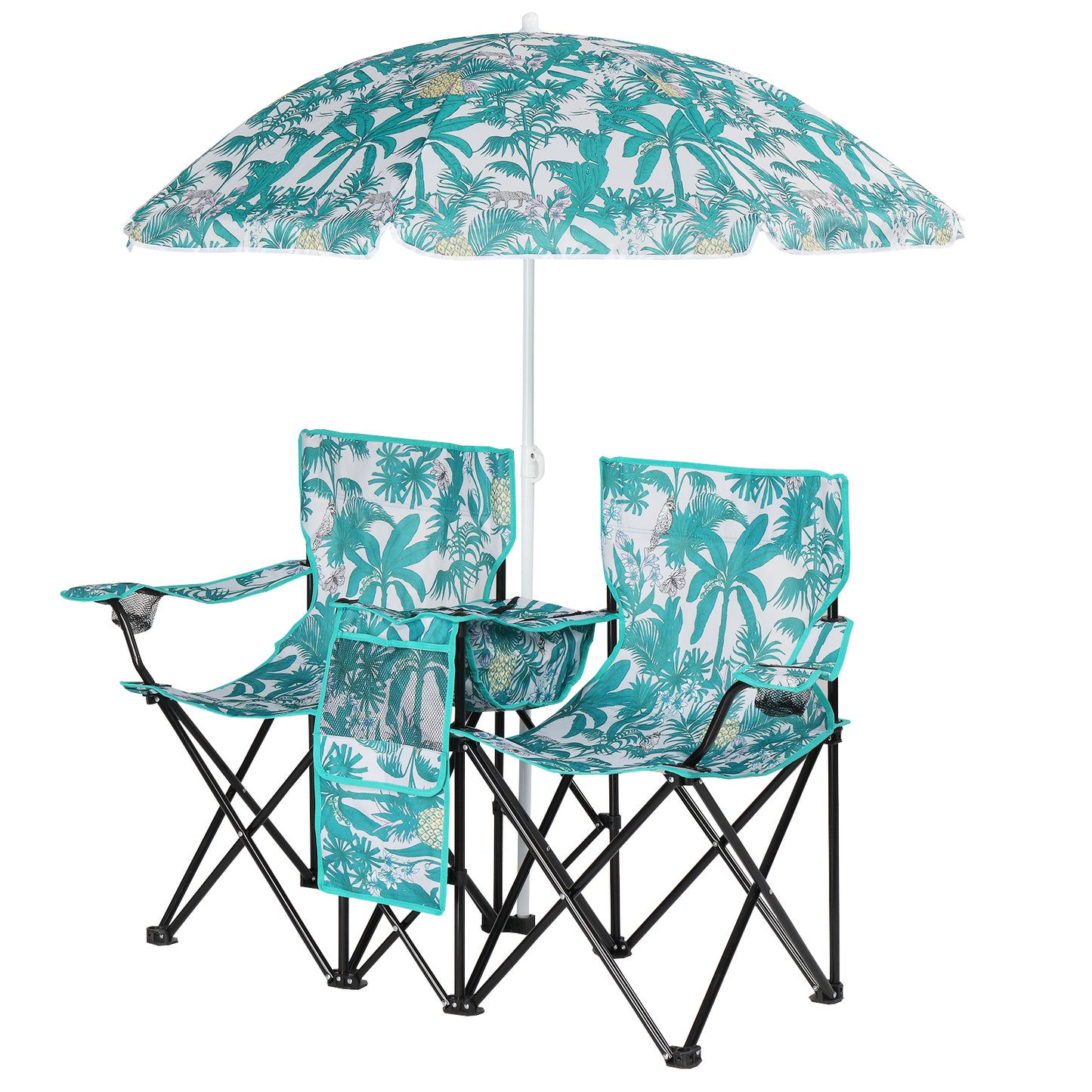 Camping Chairs, Folding Double Chair With Removable Umbrella, Cup Holders, Cooler Bag, Side Pocket & Carry Bag, For Beach, Outdoor, Sports, Concerts, Travel, Picnic