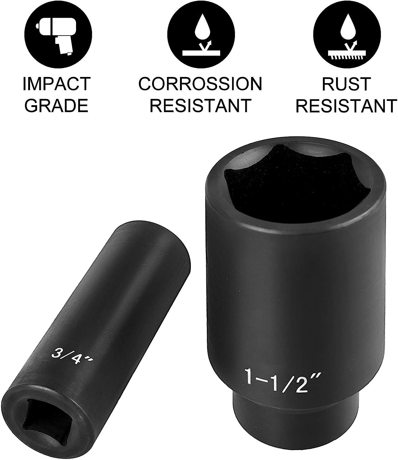 Impact Socket Set 19 Piece Impact Sockets, Deep Socket, 6-Point Sockets, Rugged Construction, Cr-V, With A Storage Cage