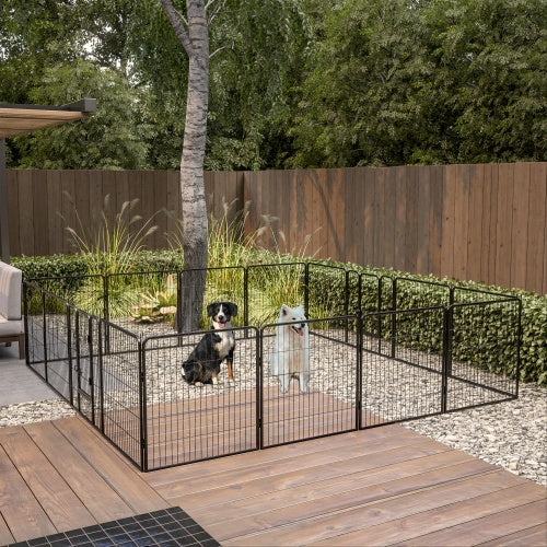 Dog Pens Outdoor 32 Height Foldable 16 Panels Heavy Duty Metal Portable Dog Playpen Indoor Anti Rust Exercise Dog Fence With Doors