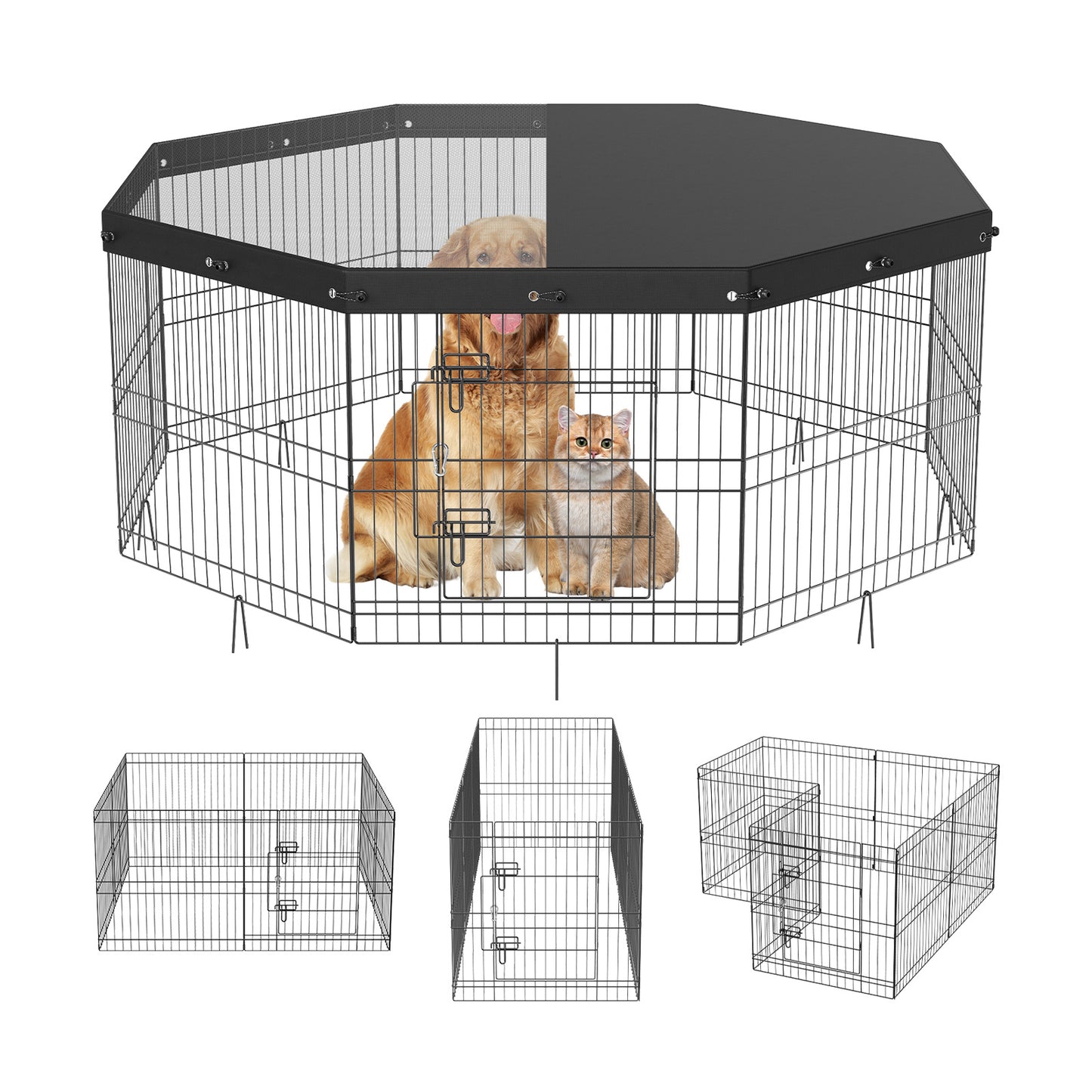 VEVOR Dog Playpen, 8 Panels Foldable Waterproof Pet Playpen Metal Dog Exercise Pen With Top Cover, 24inch H Pet Fence Puppy Crate Kennel With Ground Stakes, Indoor Outdoor Dog Pen For Small Medium Pets, For Camping, Yard