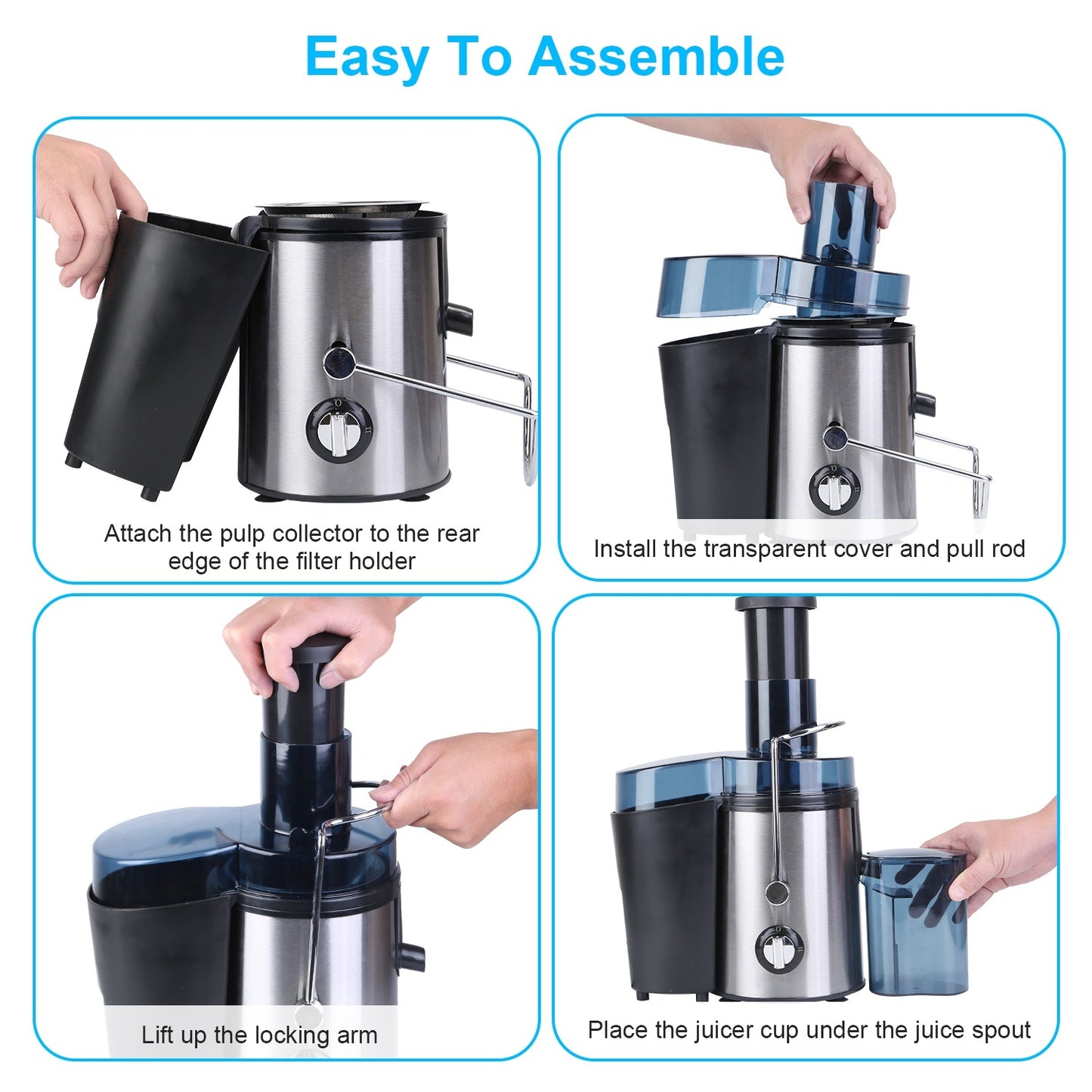 1Pc Centrifugal Juicer Juice Extractor With 2 Speeds 2.6in Wide Feed Chute 17Oz Juicer Cup 54Oz Pulp Collector Electric Juicer For Fruits Vegetables Multifunctional