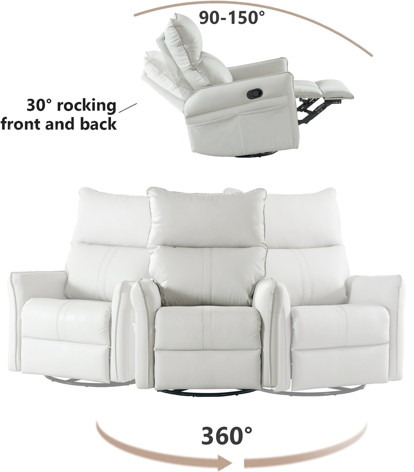 360 Swivel Rocking Recliner Chair, Nursery Glider, Modern Small Rocker