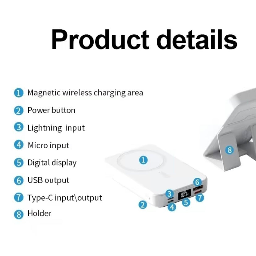 Magnetic Powerbank for Portable Wireless FastCharger 10000mAh Type - C Cable