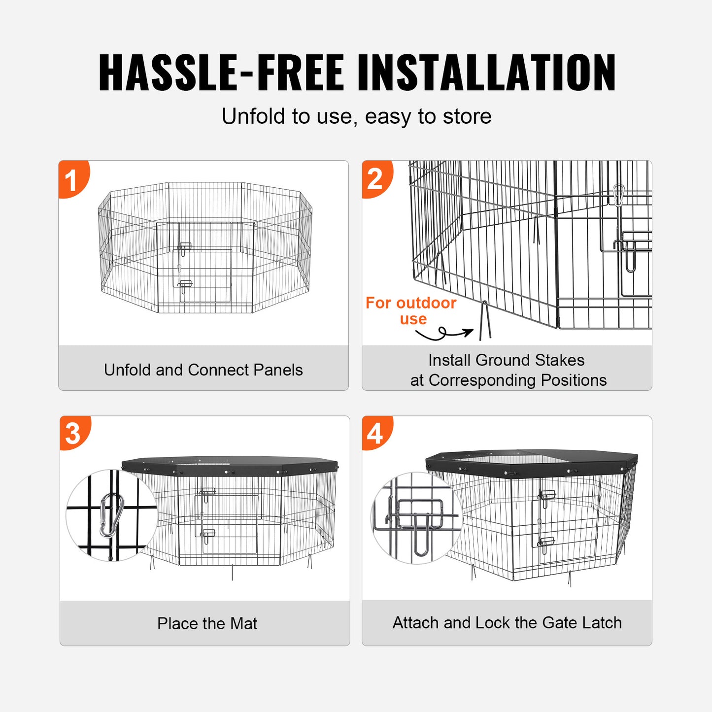 VEVOR Dog Playpen, 8 Panels Foldable Waterproof Pet Playpen Metal Dog Exercise Pen With Top Cover, 24inch H Pet Fence Puppy Crate Kennel With Ground Stakes, Indoor Outdoor Dog Pen For Small Medium Pets, For Camping, Yard