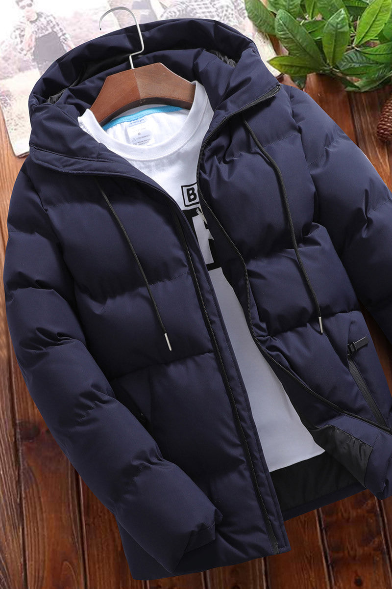 Winter Men's Solid Color Hooded Padded Coat
