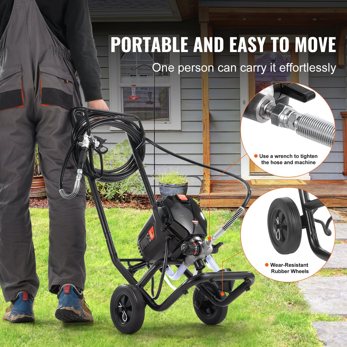 750W Stand Airless Paint Sprayer, 3000PSI High Efficiency Electric Airless Sprayer With Cart, Paint Sprayers For Home Interior And Exterior Furniture And Fences, Fine And Even Painting Effect