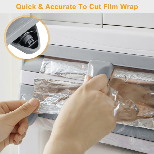 Magnetic Plastic Cling Film Dispenser With Cutter, Refillable Aluminum Foil And Plastic Cling Film Storage Box For Kitchen