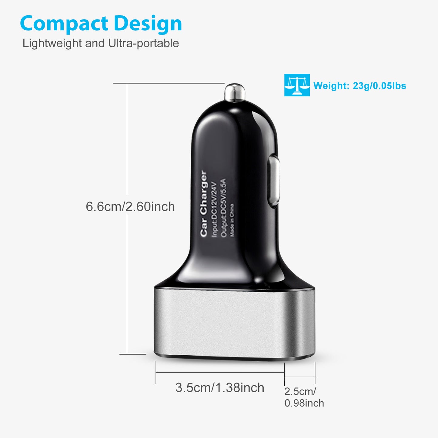 1Pc 3Port USB Car Charger 30W 5.5A