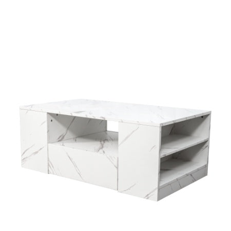 Modern Coffee Tables For Living Room, LED Coffee Table, Storage Coffee Table, Small Coffee Table, Wood Center Table With 2 Drawers And Open Side Shelf