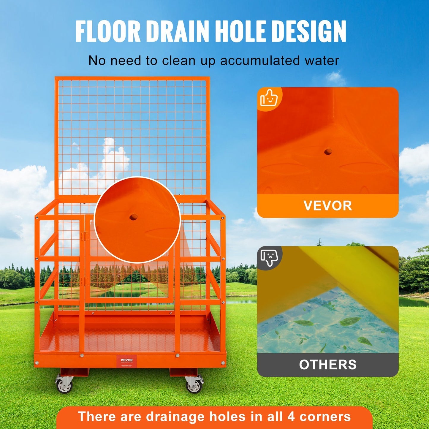 VEVOR Forklift Safety Cage Work Platform 43X45in 1400lbs W Wheels For Aerial
