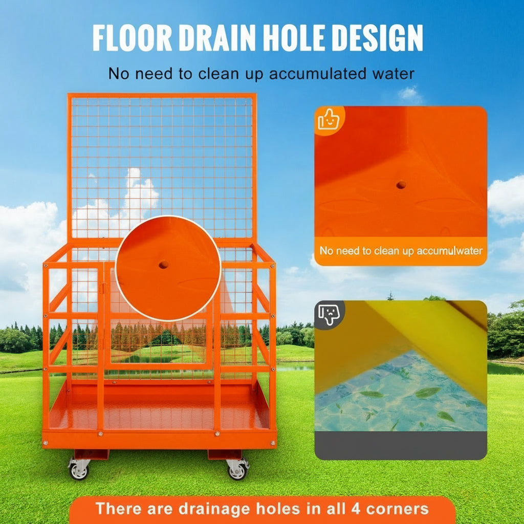 Forklift Safety Cage Work Platform 43X45in 1400lbs W Wheels For Aerial
