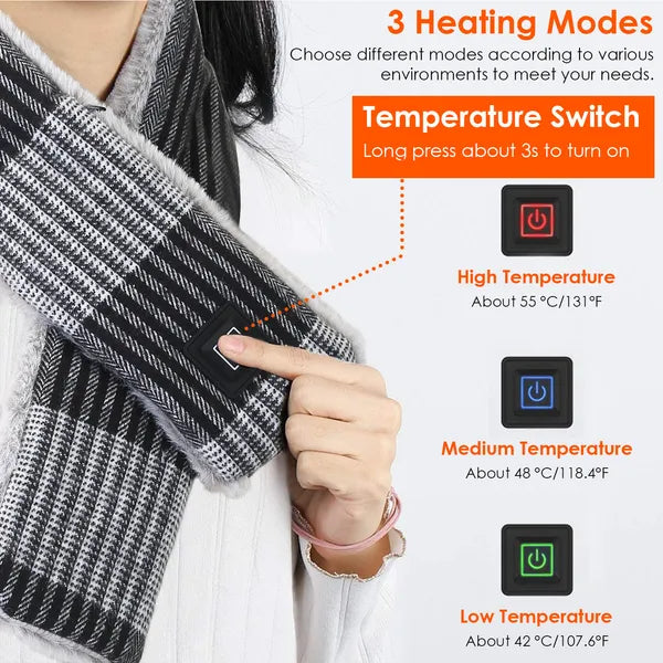 Electric Heated Scarf USB Heating Neck Wrap Unisex Winter Heated Neck Shawl
