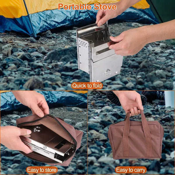 Portable Backpacking Stove For Camping Hiking Picnic BBQ Outdoor Cooker Folding Travel Charcoal Stove With Handle Carry Bag 2 Bolts