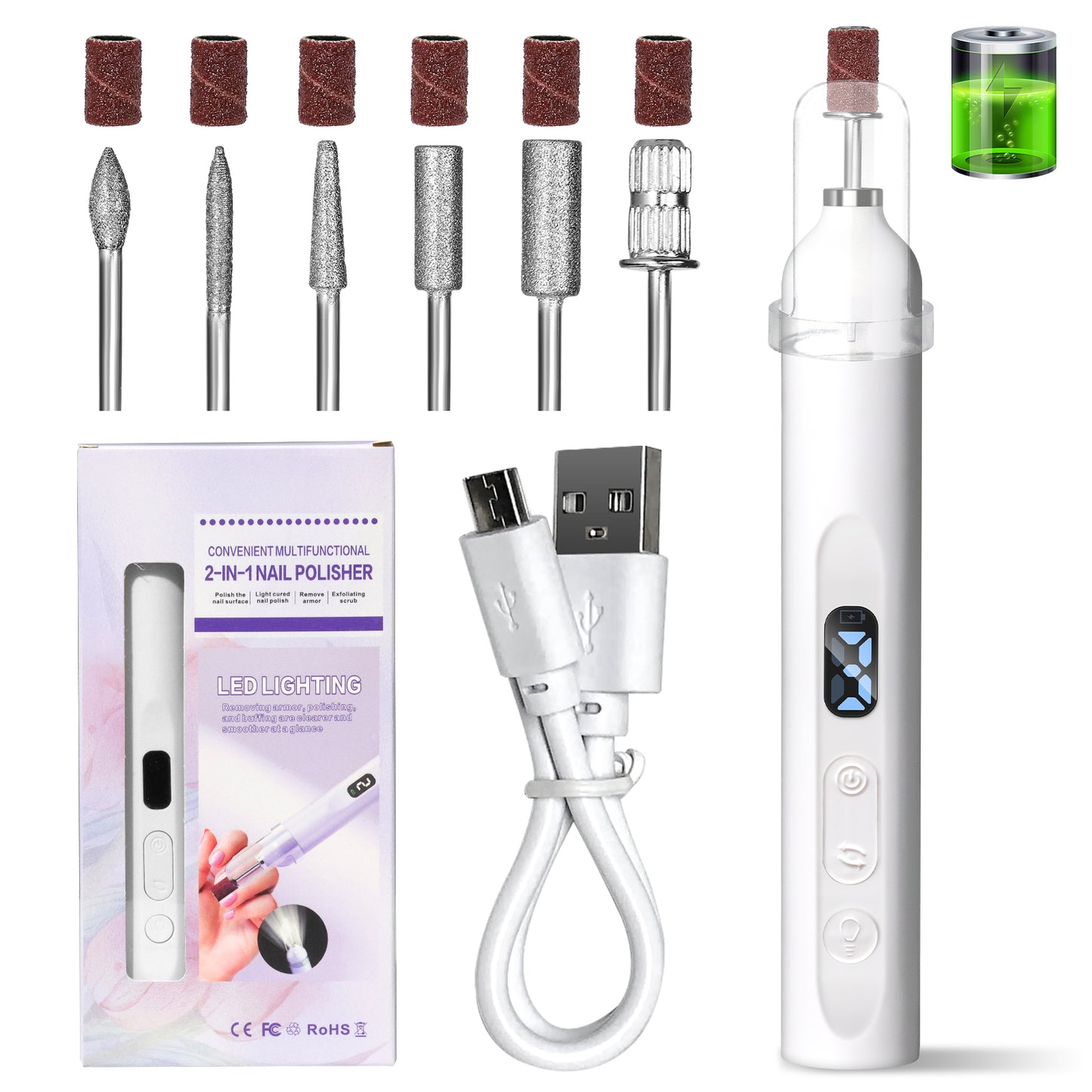 Electric Nail Drill With Drill Bit And Sanding Belt - Cordless Professional Nail Polish For Nail And Foot Care, Portable Nail Drill Machine Kit For Acrylic Gel Nails, Beginner's Nail Technique Supplie