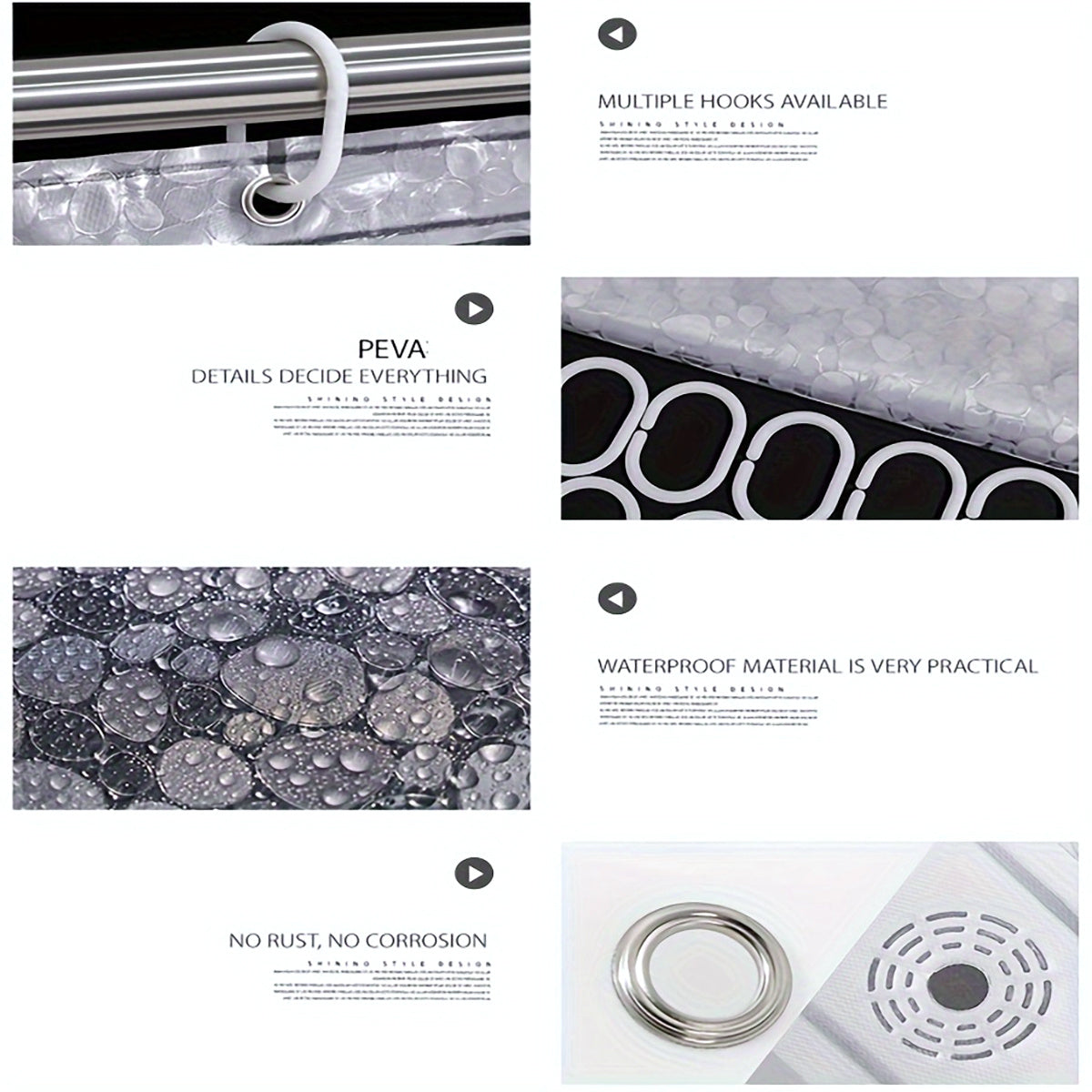 3D Pebble Pattern Shower Curtain In PEVA Durable Material, 71x71 Inches With Strong Magnets, Suitable For Shower Cabins And Bathtubs